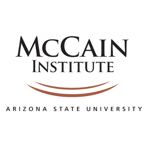 Logo of the McCain Institute for International Leadership at Arizona State University, featuring the institution's name in bold letters and three curved lines underneath.