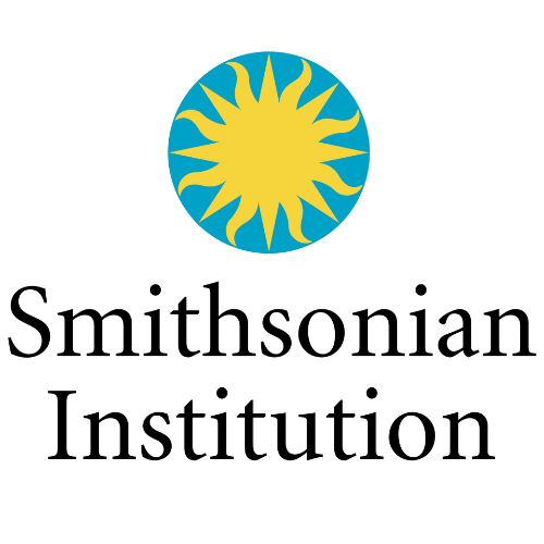 Logo of the Smithsonian Institution featuring a bright yellow sun with rays within a blue circle, accompanied by the text 