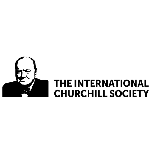 Logo of The International Churchill Society featuring a black and white sketch of a man's face, possibly symbolic of Winston Churchill, next to bold text of the organization's name.