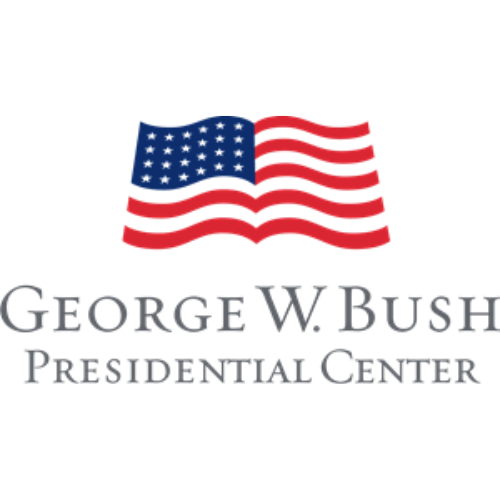 Logo of the George W. Bush Presidential Center featuring a red and blue stylized American flag above the text 