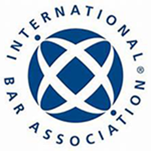 Logo of the International Bar Association, featuring a circular design with three interwoven ellipses at the center, surrounded by the organization's name in blue text.