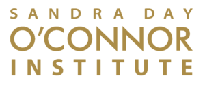 SDOI Logo GOLD Logo of the Sandra Day O'Connor Institute, with the name written in gold capital letters on a light background, reflecting Our Impact and commitment to excellence.