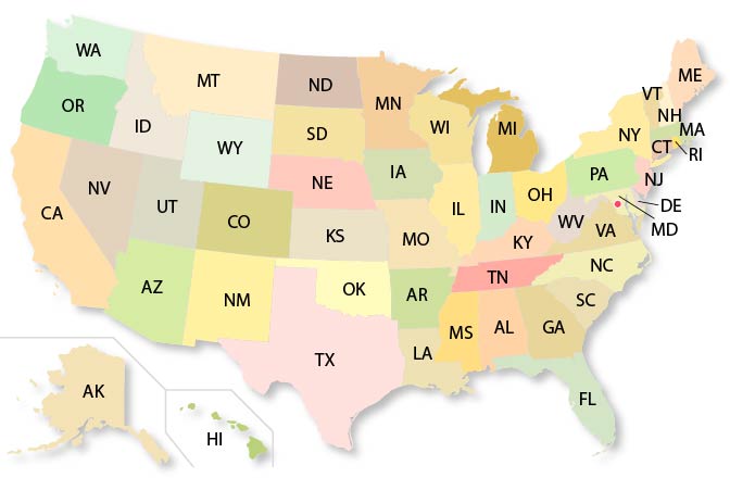US-states-Abbreviation-map