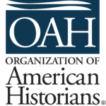 Logo of the Organization of American Historians, featuring "OAH" in large white letters within a blue rectangle above the full name in black capital letters on a white background.